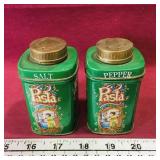 Pair Of Vintage Tin Salt & Pepper Shakers