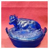 Covered Cobalt Blue Glass Container (Vintage)