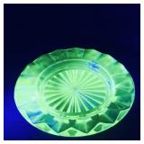 Small Uranium Glass Ashtray & Wooden Base