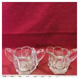 Glass Sunflower Pattern Sugar Dish & Creamer