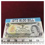 1973 $1 Canadian Banknote Paper Money Bill