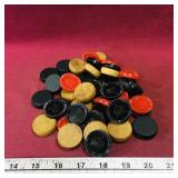 Lot Of Wooden & Plastic Checker Pieces (Vintage)