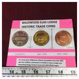Set Of 3 Wildwood Elks Lodge Trade Coins (Sealed)