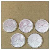 Lot Of 5 Silver 1968 25 Cent Coins