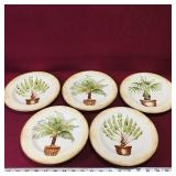 Set Of 5 "Tropical Palm" Porcelain Plates