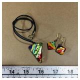 Colored Glass Necklace & Earrings Set