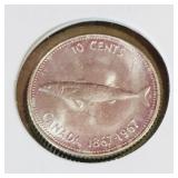 Silver 1967 Canadian 10 Cent Coin