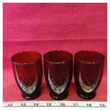 Set Of 3 Grape Pattern Ruby Colored Glasses