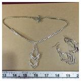 Gold Tone Rhinestone Necklace & Earrings Set