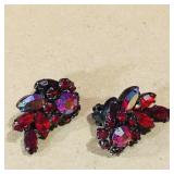 Sherman Red Rhinestones Clip-On Earrings Set
