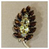 Brown & Clear Rhinestones Brooch (Vintage)