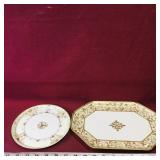 Nippon Gold-Trim Plate & Serving Dish (Antique)
