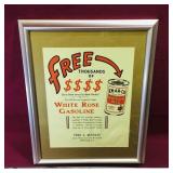 Framed White Rose Coin Bank Advertisement