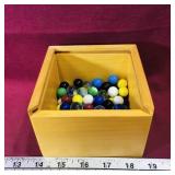 Wooden Box Of Vintage Marbles