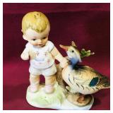 Ceramic Boy & Duck Figurine (Vintage)