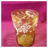 Hand Decorated Amber Drinking Glass (Vintage)