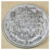 Silver 1950 Canadian 50 Cent Coin