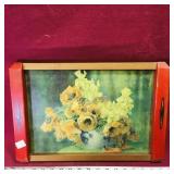 Wooden & Glass Picture Serving Tray (Vintage)