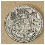Silver 1940 Silver Canadian 50 Cent Coin