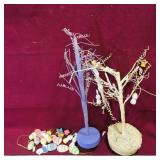 Lot Of 2 Decorative Easter Trees & Ornaments