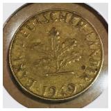1949 German 10 Pfennig Coin
