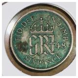 1948 Great Britain 6 Pence Coin