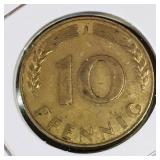 1949 German 10 Pfennig Coin
