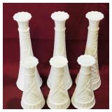 Set Of 6 Milk Glass Flower Vases (Vintage)