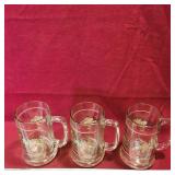 Set Of 3 Painted Glass Mugs (5 1/2" Tall)