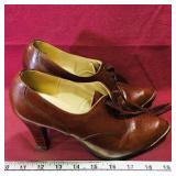 Pair Of Ladies Brown Leather Heel Shoes