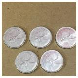 Lot Of 5 Silver 1968 Canadian 25 Cent Coins