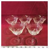 Set Of 5 Early American Lead Glass Wine Glasses