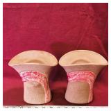 Pair Of Painted Ceramic Flower Vases (Vintage)