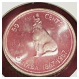 Silver 1967 Canadian Centennial 50 Cent Coin