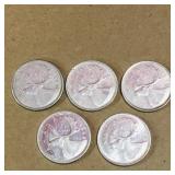 Lot Of 5 Silver 1968 Canadian 25 Cent Coins