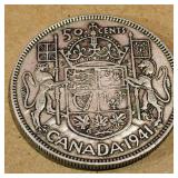 Silver 1941 Canadian 50 Cent Coin