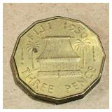 1950 Fiji 3 Pence Coin