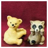 Small Porcelain Teddy Bear & Raccoon (Vintage)