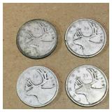 Lot Of 4 Silver 1940 Canadian 25 Cent Coins