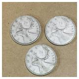 Lot Of 3 Silver 1946 Canadian 25 Cent Coins