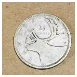 Silver 1937 Canadian 25 Cent Coin