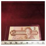 1986 Canadian $2 Banknote Paper Money Bill