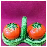 Tomato Salt & Pepper Shakers & Holder (Vintage)