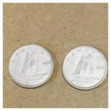 Lot Of 2 Silver 1954 Canadian 10 Cent Coins