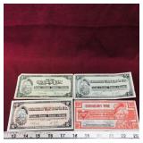 Lot Of 4 Canadian Tire Paper Money Bills (Vintage)