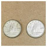 Lot Of 2 Silver 1956 Canadian 10 Cent Coins