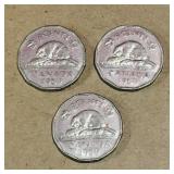 Lot Of 3 1959 Canadian 5 Cent Coins