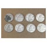 Lot Of 8 Silver 1940 Canadian 10 Cent Coins