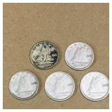 Lot Of 5 Silver 1943 Canadian 10 Cent Coins