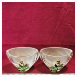 Pair Of Glass Holiday Flower Holders (Vintage)